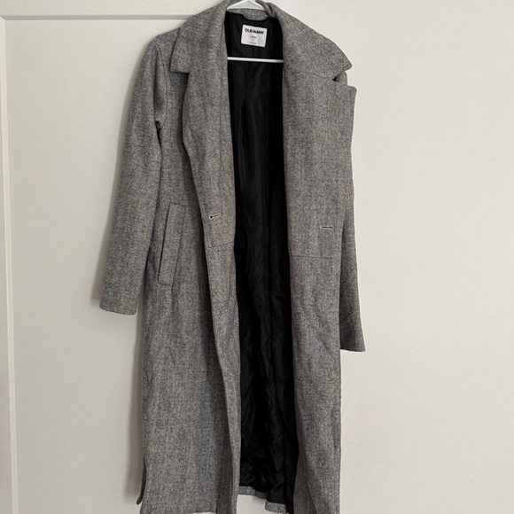 Old Navy long slouchy double-breasted coat Jacket small tall grey Houndstooth - Picture 13 of 14